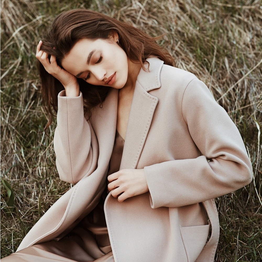 Wool Beige Pink Coat with Belt Gently worn